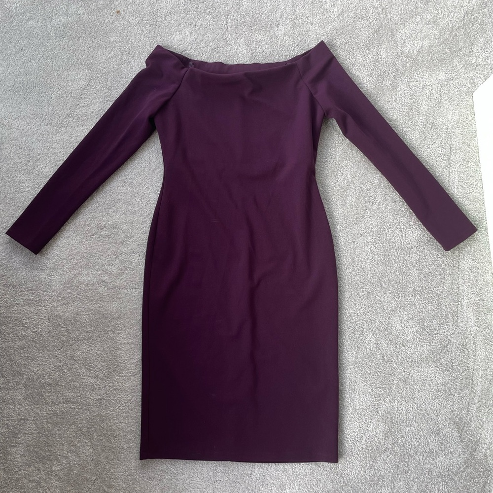 Beautiful plum purple off the shoulder midi dress